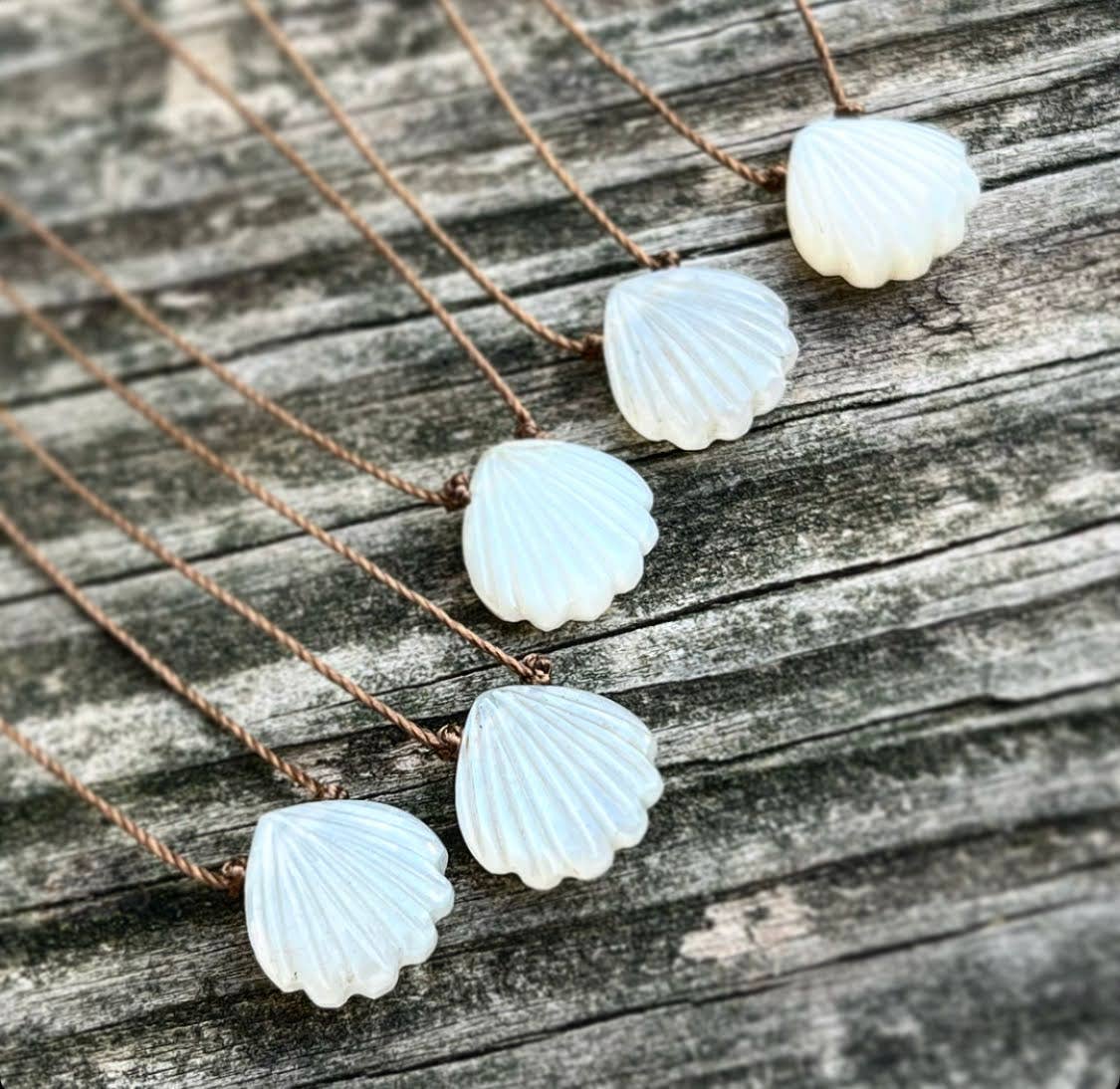 Moonstone Seashell Cord Necklace – 18” with Sterling Silver Clasp
