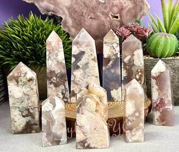 Natural Flower Agate Obelisk Tower Point