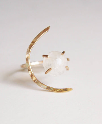 Crescent Moonstone Ring. Crescent Moon Gold Ring