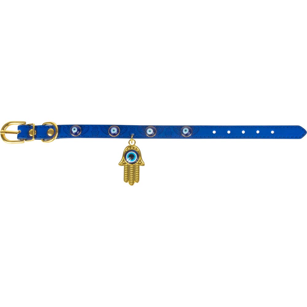 Evil Eye & Fatima Hand Vegan Leather Pet Collar – Size Small (Cats & Small Dogs)