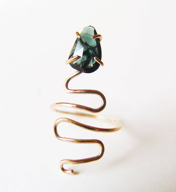 Tourmaline Snake Gold Ring. Tourmaline Serpent Ring.