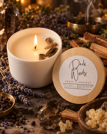 Dark Woods – Smoky Quartz-Infused Soy Candle | 4 oz