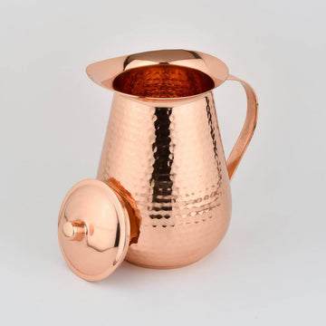 Pure Copper Flat Base Water Jug – 2L Handcrafted Copper Pitcher