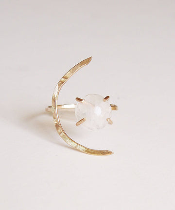 Crescent Moonstone Ring. Crescent Moon Gold Ring