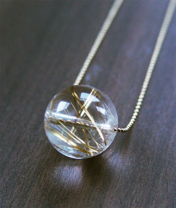 Gold Rutile Quartz Sphere Necklace