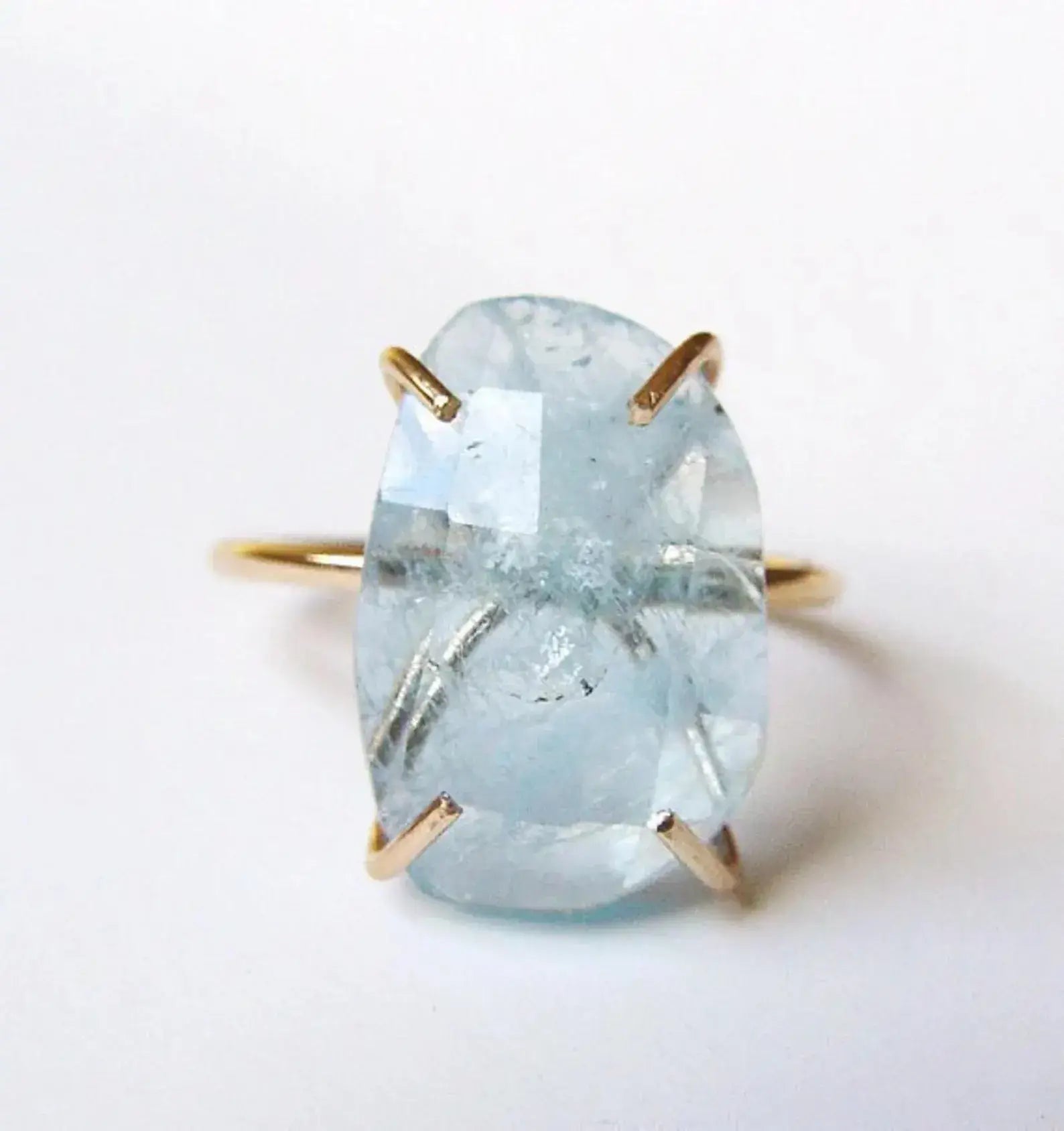 Natural Oval Aquamarine 14k Gold Filled Statement Ring