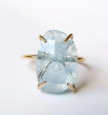 Natural Oval Aquamarine 14k Gold Filled Statement Ring
