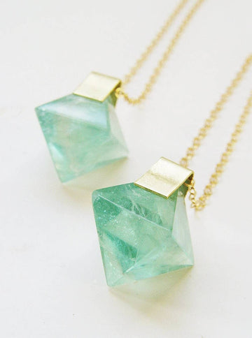 Green Fluorite Cube Necklace, Fluorite 14k Gold Necklace
