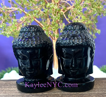 4” Natural Black Obsidian Guan yin Female Buddha Head