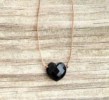 Black Onyx Heart Gemstone Cord Necklace