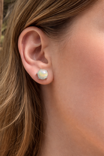 Natural Opal Stud Earrings 6mm – Sterling Silver 925 Posts