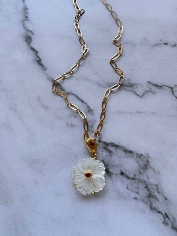 Marjorie Mother of Pearl Flower Gemstone Necklace