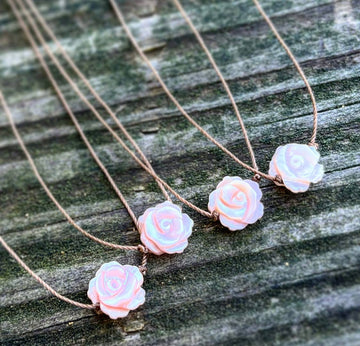 Mother of Pearl Pink Carved Flower Cord Necklace