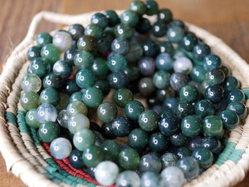 Moss Agate Natural Gemstone Stretch Bracelet
