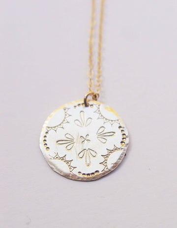 Sun Talisman Gold Necklace. Gold Charm Medallion Necklace