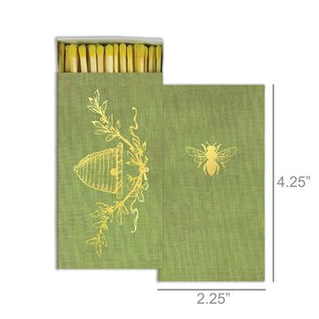 Bee Crest Matchbox – Gold Foil Beehive & Bee Design (50 Safety Matches)