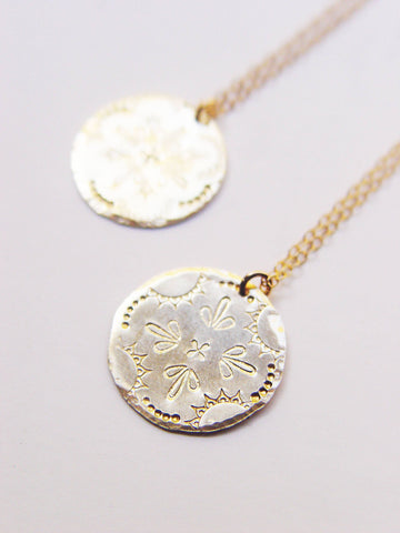 Sun Talisman Gold Necklace. Gold Charm Medallion Necklace
