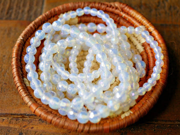 Faceted Opalite Glass AB Finish Beaded Stretch Bracelet