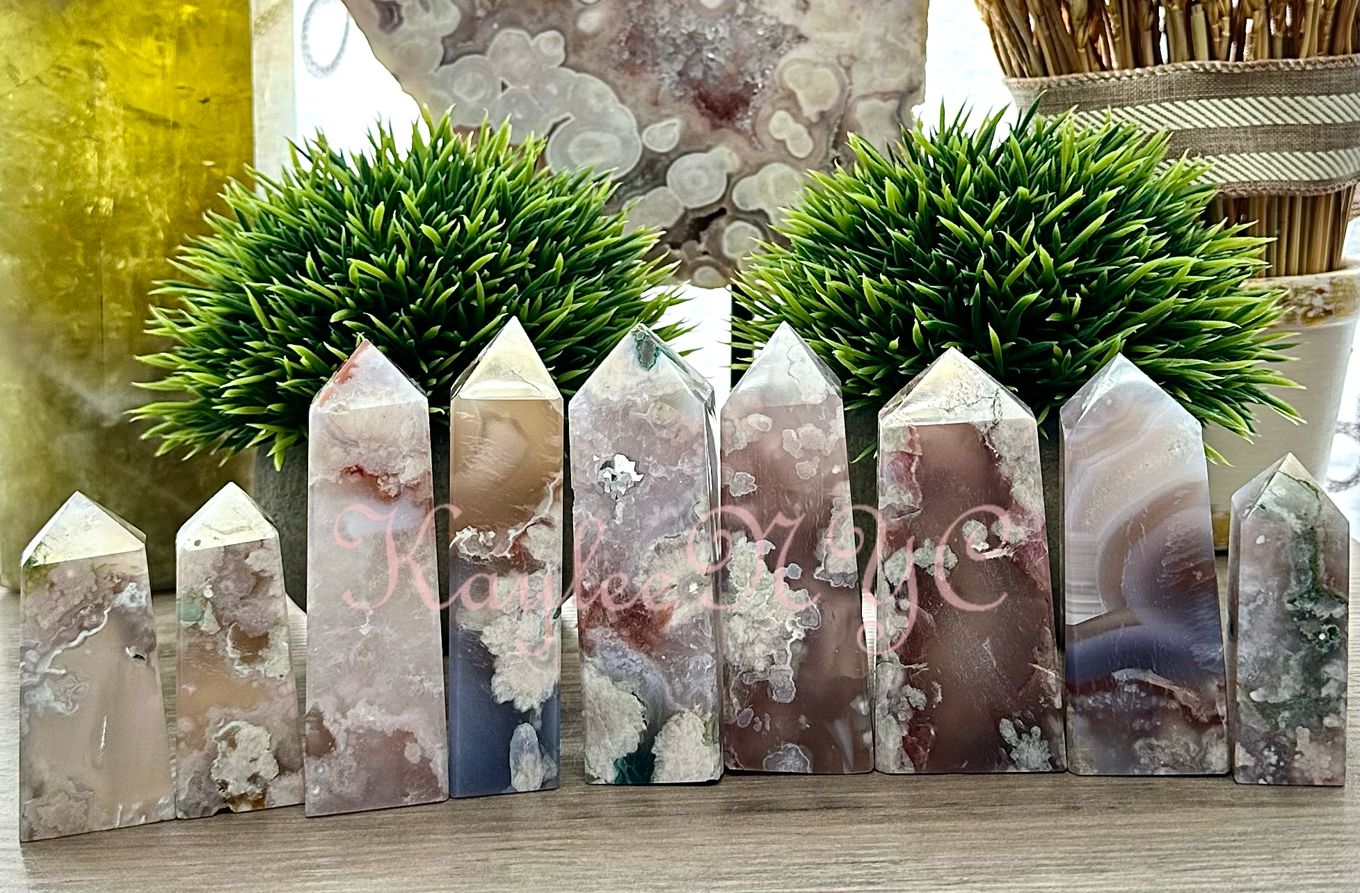Natural Flower Agate Obelisk Tower Point