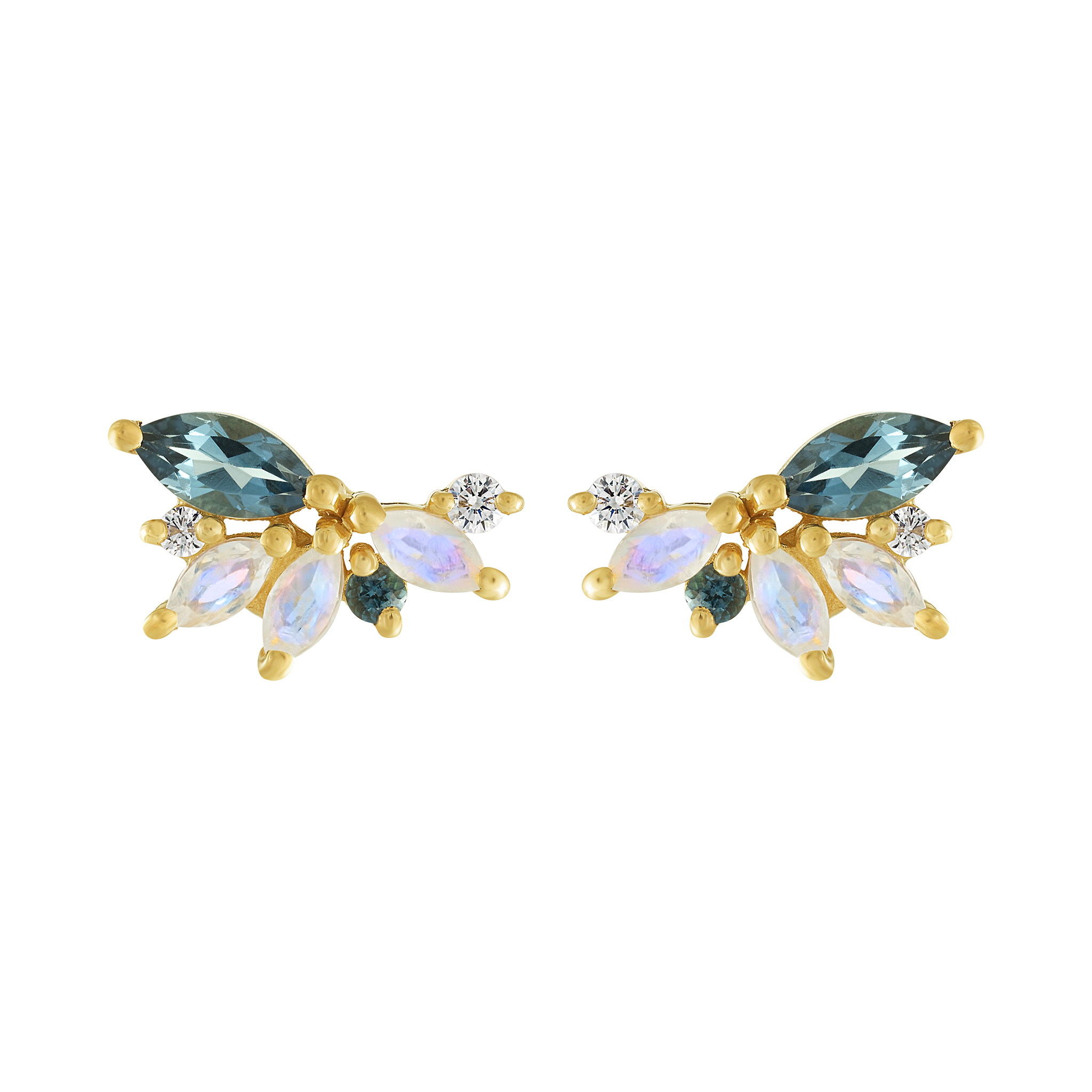 Rainbow Moonstone & London Blue Topaz Butterfly Studs