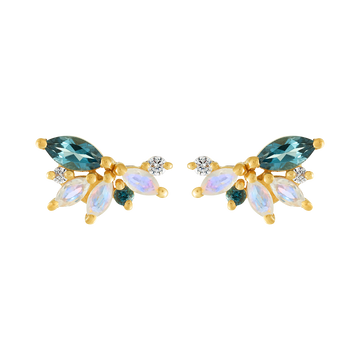 Rainbow Moonstone & London Blue Topaz Butterfly Studs