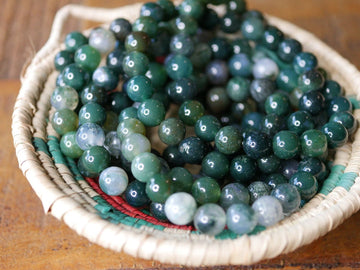 Moss Agate Natural Gemstone Stretch Bracelet