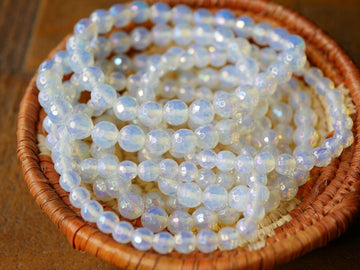 Faceted Opalite Glass AB Finish Beaded Stretch Bracelet