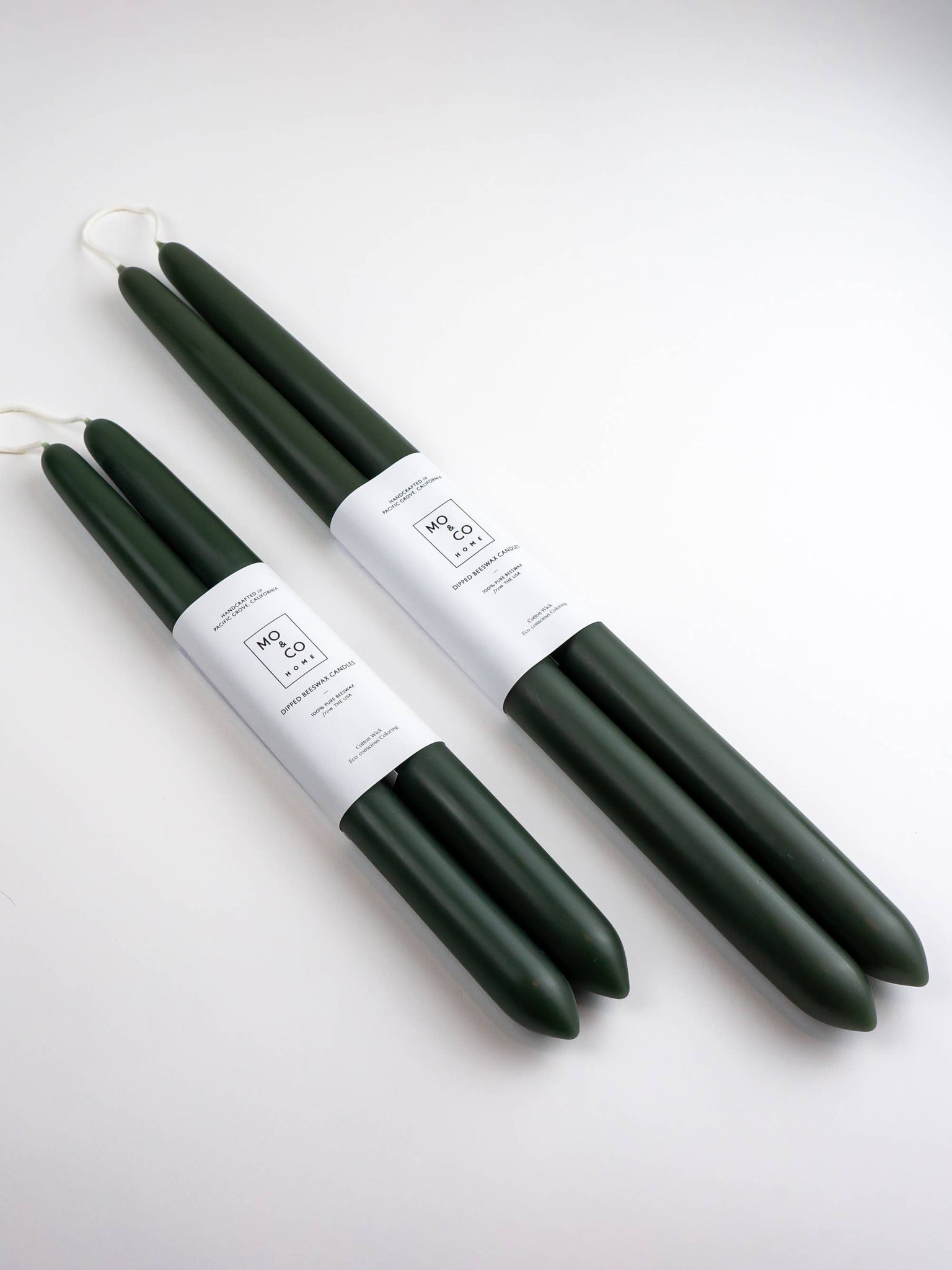 100% Beeswax Hand-Dipped Taper Candles – 10” Pair - Forest Green