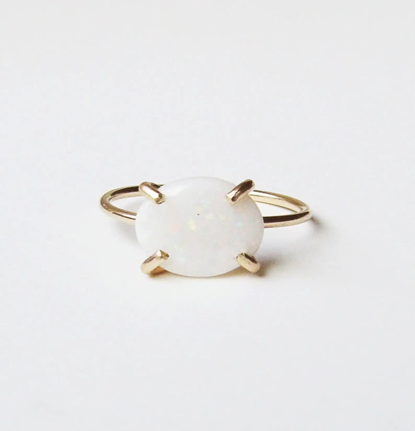 White Opal Oval 14k Gold Filled Stacking Ring