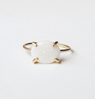 White Opal Oval 14k Gold Filled Stacking Ring