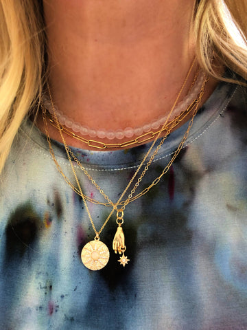 Gita Necklace – Gold Filled Hand Charm Necklace with Crystal Star