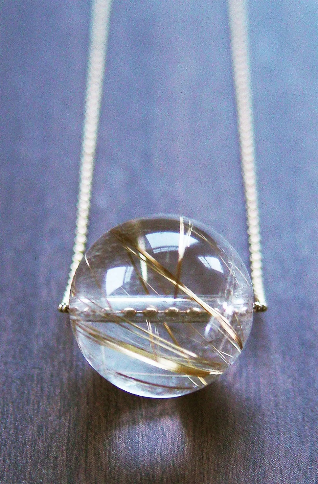 Gold Rutile Quartz Sphere Necklace
