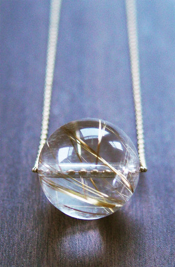 Gold Rutile Quartz Sphere Necklace
