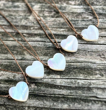 Mother of Pearl White Heart Cord Necklace – 16” with Sterling Silver Clasp