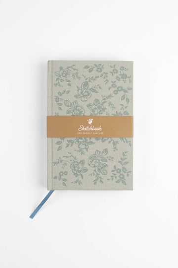 Linen Sketchbook Journal – Embossed Green Floral Hardcover with Blank Pages (6” x 9”)