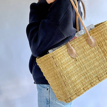 Natural Woven Long Handle Tote Bag