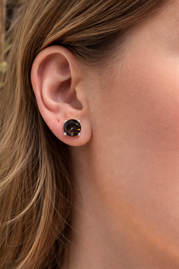 Smoky Quartz Stud Earrings 5mm – Sterling Silver 925 Posts