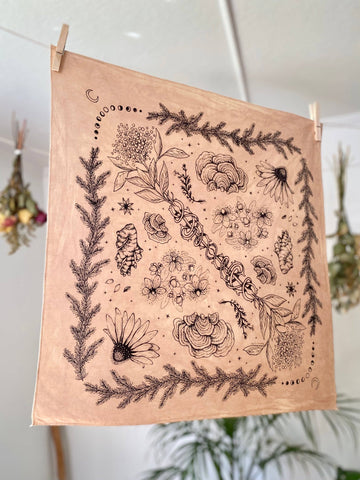 Bandana | Herbs of Protection | Tea-Dyed