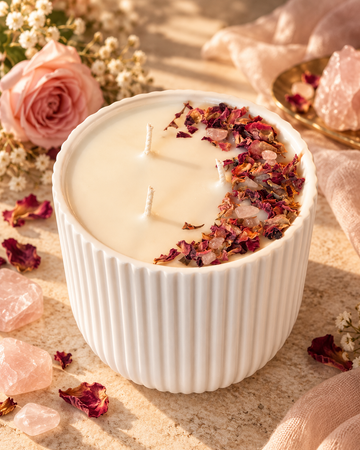 Winter Bloom – Rose Quartz Crystal Soy Candle | 21 oz