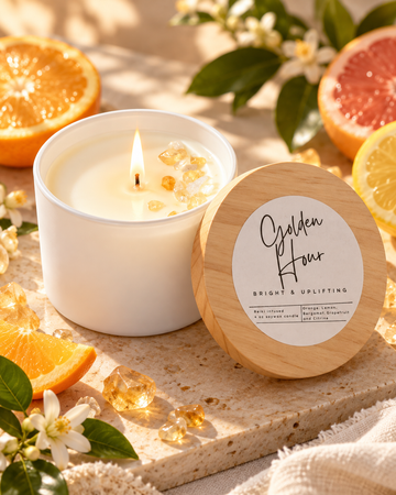 Golden Hour – Citrine-Infused Soy Candle | 4 oz