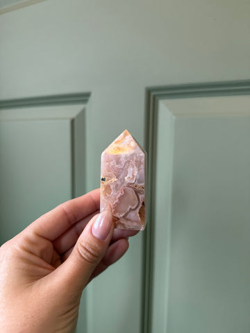 Natural Flower Agate Tower – Growth, Healing & Heart Expansion Crystal Obelisk (2–3.5”)