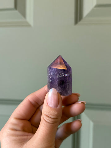 Natural Amethyst Tower – Intuition, Calm & Spiritual Protection Crystal Point (0.5–2.5”)