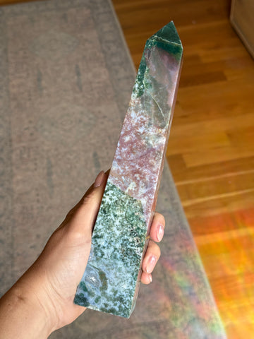 Ocean Jasper Tower – Emotional Healing & Calming Crystal Point
