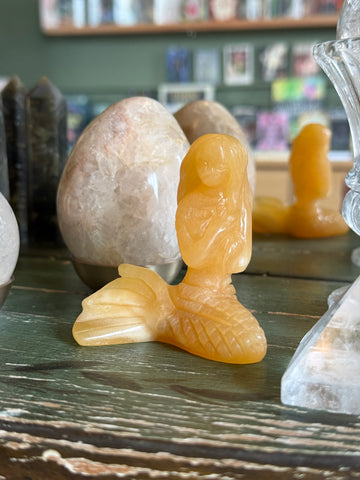 Pink Opal & Orange Calcite Mermaid Carving – Hand Carved Crystal