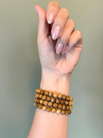 Natural Picture Jasper Gemstone Stretch Bracelet – 8mm