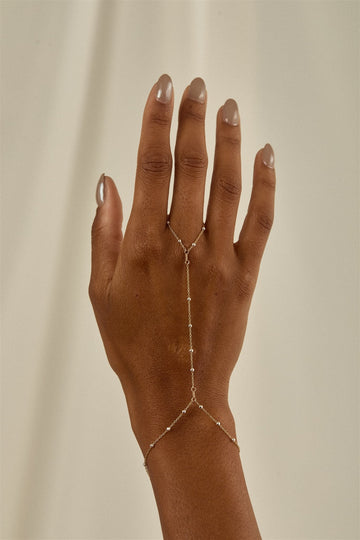 Austen Gold Filled Hand Chain Bracelet with Sterling Silver Beads