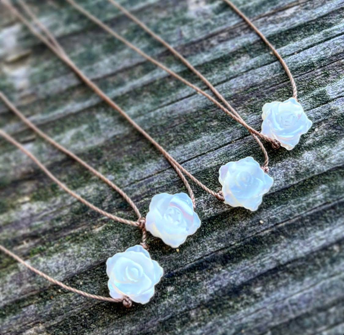 Mother of Pearl White Carved Flower Cord Necklace