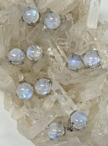 Natural Moonstone Stud Earrings 7mm – Sterling Silver 925 Posts