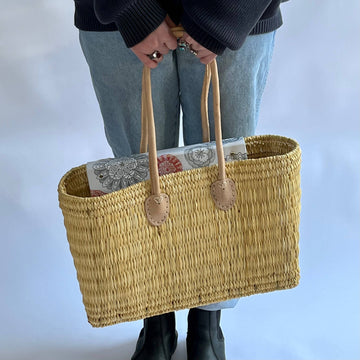 Natural Woven Long Handle Tote Bag