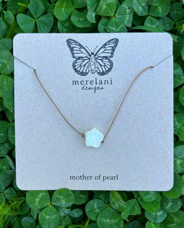 Mother of Pearl White Carved Flower Cord Necklace